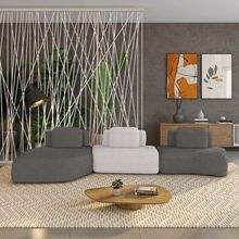 Sofá 3 Lugares Orgânico com Chaise e 2 Módulos Berlim Bouclê Grafite/Cinza Caro K01 - D'Rossi