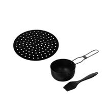 Tapete Redondo Air Fryer Tigela Bowl e Pincel Inox Silicone