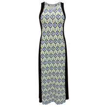 Vestido Pau a Pique Longo Estampado Azul Marinho e Amarelo