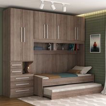 Quarto Completo de Solteiro com 2 Camas e Guarda-Roupa 1326E Castanho