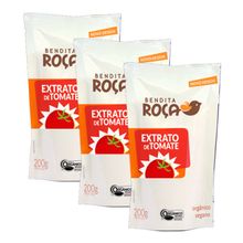 Kit 3x: Extrato De Tomate Orgânico Sachê Bendita Roça 200g