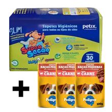 Kit 1 Un de Tapete Higiênico Max Citrus Slim Super Secão Petix 30Un 3 Unidades Ração Úmida Pedigree Sachê Carne ao Molho