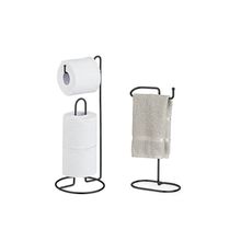 Porta Papel Higienico e Porta Toalha Suporte Preto Aço 2un