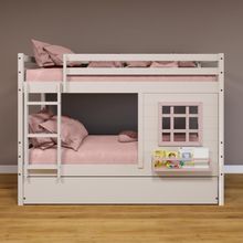 Treliche Infantil Com Janela Madeira Maciça Branco/ Rosa Housin