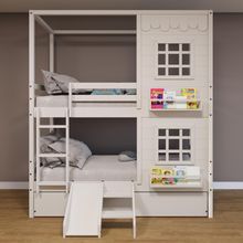 Treliche Casinha 2 Janelas Escorregador Madeira Branco