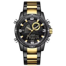 Relógio Masculino Clássico Multifuncional Duplo Display Quartzo Impermeavel Preto Dourado