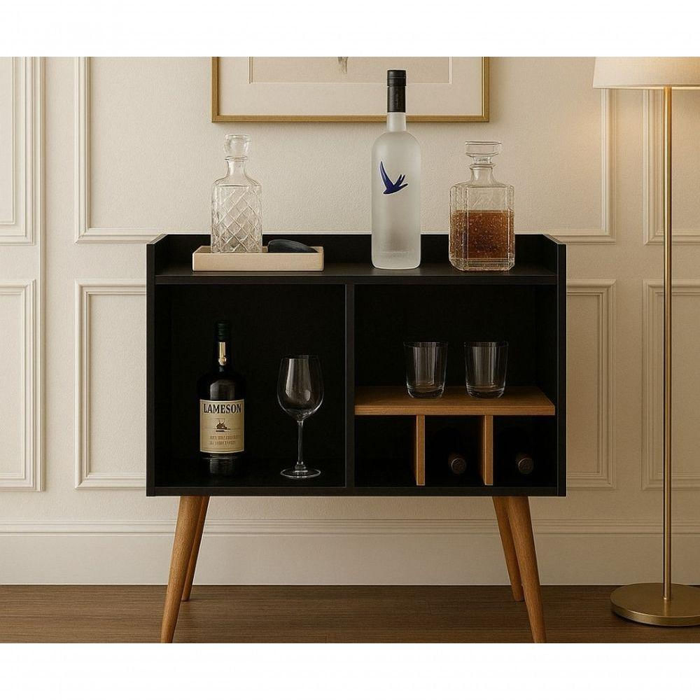Aparador Moderno Com Adega Para Vinhos Porta Taças E Mini Bar Preto ...
