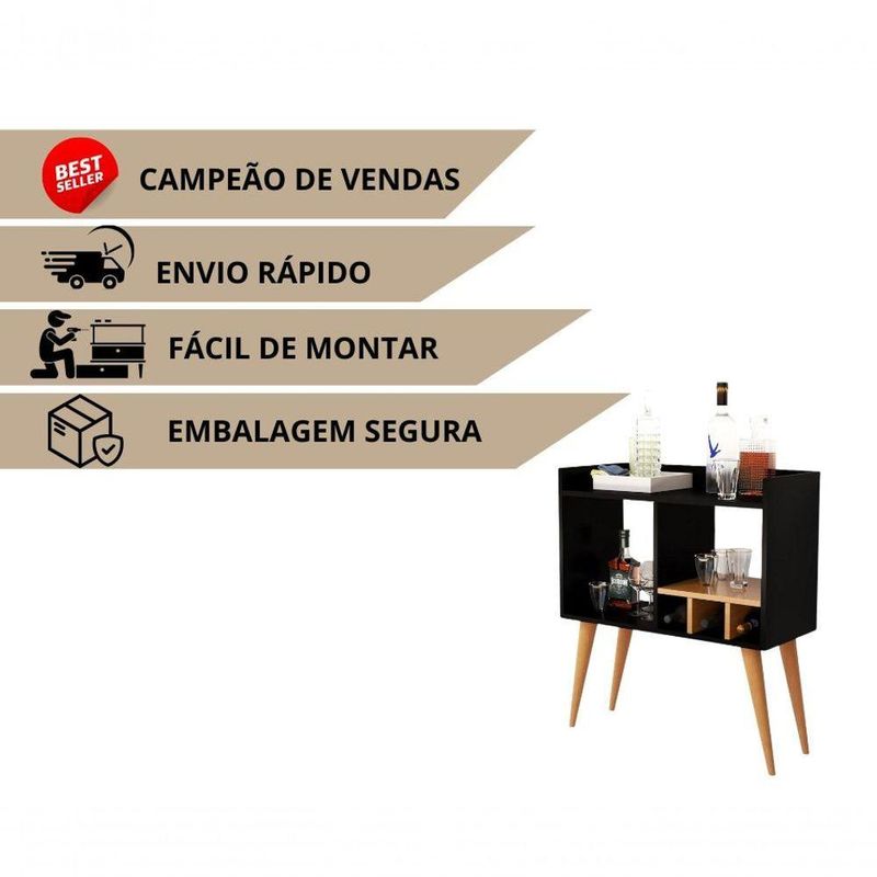 Aparador Moderno Com Adega Para Vinhos Porta Taças E Mini Bar Preto ...