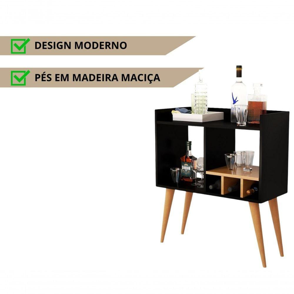 Aparador Moderno Com Adega Para Vinhos Porta Taças E Mini Bar Preto ...