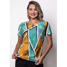 Blusa Pau a Pique Estampada Mostarda e Verde