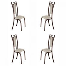 Conjunto Com 4 Cadeiras Paris Marrom Assento Creme Teixeira Marrom Com Creme