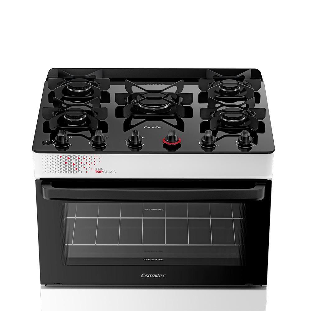 Fogão A Gás Mesa De Vidro Forno 84L Esmaltec Ideal Top Glass Branco 5 ...