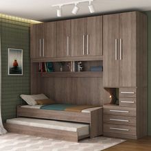 Quarto Completo de Solteiro com 2 Camas e Guarda-Roupa 1326D Castanho