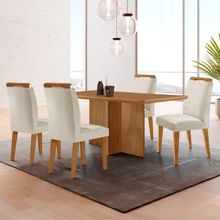 Mesa Olimpia 120 Mdf Com 4 Cadeiras Athenas Veludo Creme Naturalle