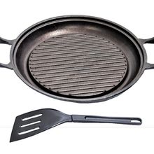 Chapa Grill Redonda Antiaderente Alça 23X23Cm E Espátula