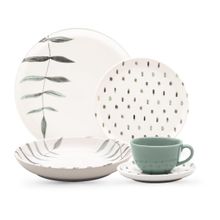 Aparelho de Jantar Oxford Samambaia 20 Peças Cerâmica Esmaltada Verde e Off White