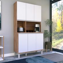 Cozinha Compacta Bartira Jaspe 107,5cm 6 Portas 3 Prateleiras Damasco e Branco