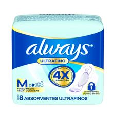 Absorvente Always Ultrafino M Cobertura Seca com Abas 8 Unidades