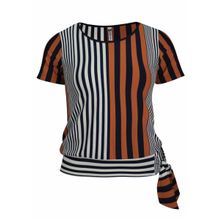 Blusa Pau a Pique Listrada Azul Marinho e Telha