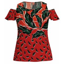 Blusa Estampada Pau a Pique Manga Vazada Laranja