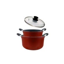 Kit com 2 Caçarolas Dona Chefa Anti Aderente Com Tampa de Vidro 30cm 26cm Tamanho Grande Família Vermelho