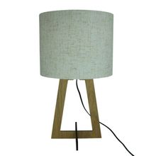 Abajur De Mesa Base Madeira Tecido Linho Bege 44Cm Bivolt
