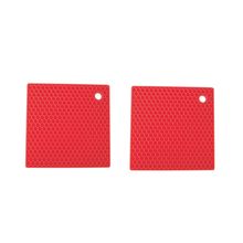 Descanso de Panela Suporte Quadrado Silicone Vermelho 2un