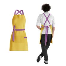 Avental Amarelo Roxo Alça Cruzada Restaurante Cafeteria 10un