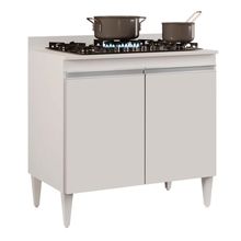 Balcão para Cooktop de Cozinha Com Tampo 2 Portas Brenda Branco 80 Cm - D'Rossi
