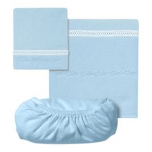 Jogo Lençol Berço Americano 3Pçs Sublime Azul Bordado -Hug