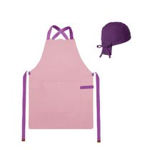 Avental Rosa Alça Cruzada e Bandana Faixa Roxo Sorveteria