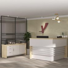 Conjunto Balcão Recepção Em L E Balcão 2 Portas 3 Gavetas Corp A06 Olmo/branco - Mpozenato