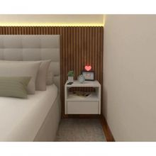 Mesa De Cabeceira 30cm Branco Off White Com Gaveta E Nicho