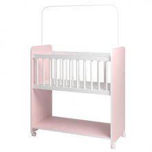 Mini Berço Fixo Compacto Portátil Para Bebê Com Rodízio Colchão Suporte Para Mosquiteiro E Prateleira Rosa Branco