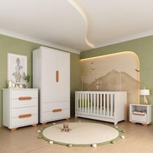 Quarto De Bebê Completo Com Berço 3 Em 1 Para Colchão 130x60cm Multimóveis Mp4399 Branco Natural