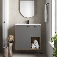 Balcão Para Banheiro Pia 1 Porta 1 Gaveta Grafite Bertolini Grafite/carvalho