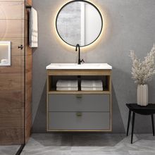 Balcão Para Banheiro Com Pia E 2 Gavetas Grafite Bertolini Grafite/carvalho