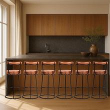 Banqueta Alta Cozinha 70cm Encosto Industrial Aço Kit 6 Ziria Pu S02 - D'rossi Caramelo