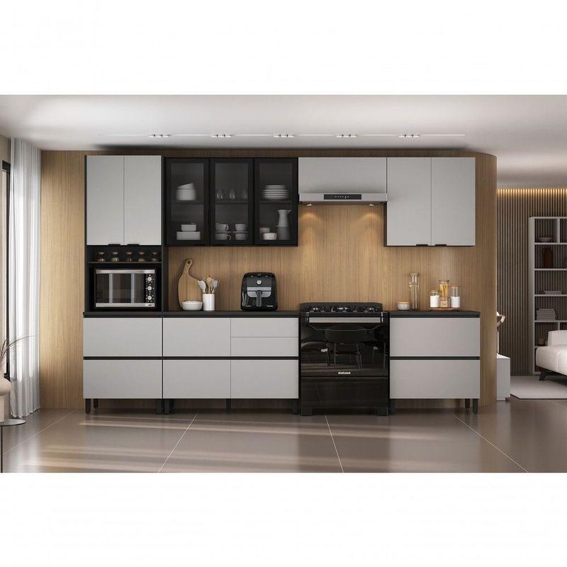 Cozinha Completa Itatiaia Lumina 350cm Em Madeira Mdf Cinamomo