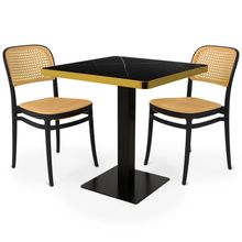 Conjunto Mesa De Jantar Redonda Venezia 70x70cm Preta Com 2 Cadeiras Roma - Preto