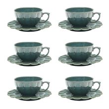 Conjunto De Xícara De Chá Com Pires 06 Peças Flora Hortência Oxford