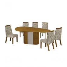 Conjunto Sala De Jantar Mesa Orgânica Sem Vidro 200cm Com 6 Cadeiras Pé Mdf Dacota Freijó Off White/freijó/joli Palha