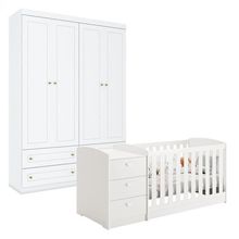 Berço Multifuncional Atlanta E Guarda Roupa 4 Portas Mississipi Branco Fosco Henn - Reller
