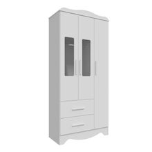 Armario Infantil 3 Portas 2 Gavetas Clara - Moveis Peroba Branco Brilho