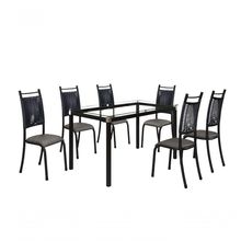 Conjunto Chicago 06 Cadeiras Com Base Tocantins Bm Tubulares Vidro Incolor/ratan Preto/courino 124