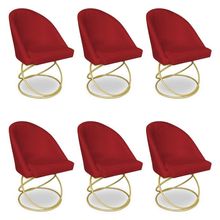 Kit 06 Cadeiras Poltrona De Jantar Bela Suede Base Metálica Luxo Dourado - Pallazio Cor Vermelho