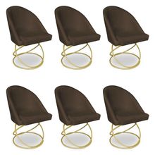 Kit 06 Cadeiras Poltrona De Jantar Bela Suede Base Metálica Luxo Dourado - Pallazio Cor Marrom