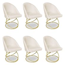 Kit 06 Cadeiras Poltrona De Jantar Bela Suede Base Metálica Luxo Dourado - Pallazio Cor Bege