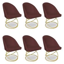 Kit 06 Cadeiras Poltrona De Jantar Bela Suede Marsala Base Metálica Luxo Dourado - Pallazio