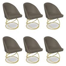 Kit 06 Cadeiras Poltrona De Jantar Bela Suede Base Metálica Luxo Dourado - Pallazio Cor Marrom Rato